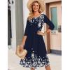 Zeagoo 3/4 Sleeve Women’s Dress Casual Flowy A-Line Midi Tshirt Dresses with Pockets Crewneck Vocation Boho Beach Sundress(Navy Blue Floral)