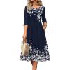 Zeagoo 3/4 Sleeve Women’s Dress Casual Flowy A-Line Midi Tshirt Dresses with Pockets Crewneck Vocation Boho Beach Sundress(Navy Blue Floral)