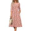 Zeagoo 3/4 Sleeve Women’s Dress Casual Flowy A-Line Midi Tshirt Dresses with Pockets Crewneck Vocation Boho Beach Sundress(Pink Floral)
