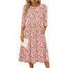 Zeagoo 3/4 Sleeve Women’s Dress Casual Flowy A-Line Midi Tshirt Dresses with Pockets Crewneck Vocation Boho Beach Sundress(Pink Floral)