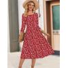 Zeagoo 3/4 Sleeve Women’s Dress Casual Flowy A-Line Midi Tshirt Dresses with Pockets Crewneck Vocation Boho Beach Sundress(Red Floral)