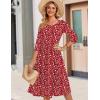 Zeagoo 3/4 Sleeve Women’s Dress Casual Flowy A-Line Midi Tshirt Dresses with Pockets Crewneck Vocation Boho Beach Sundress(Red Floral)