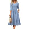 Zeagoo 3/4 Sleeve Women’s Dress Casual Flowy A-Line Midi Tshirt Dresses with Pockets Crewneck Vocation Boho Beach Sundress(Stripe Print)