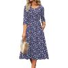 Zeagoo 3/4 Sleeve Women’s Dress Casual Flowy A-Line Midi Tshirt Dresses with Pockets Crewneck Vocation Boho Beach Sundress(Xh445)