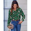 Zeagoo Button Down Shirts for Women Dressy Floral Printed Long Sleeve Blouse Business Casual Work Tops(Christmas Green)