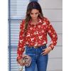 Zeagoo Button Down Shirts for Women Dressy Floral Printed Long Sleeve Blouse Business Casual Work Tops(Christmas Red)