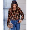 Zeagoo Button Down Shirts for Women Dressy Floral Printed Long Sleeve Blouse Business Casual Work Tops(Halloween Orange)