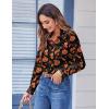 Zeagoo Button Down Shirts for Women Dressy Floral Printed Long Sleeve Blouse Business Casual Work Tops(Halloween Orange)