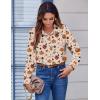 Zeagoo Button Down Shirts for Women Dressy Floral Printed Long Sleeve Blouse Business Casual Work Tops(Halloween Pumpkin)