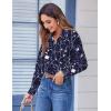Zeagoo Button Down Shirts for Women Dressy Floral Printed Long Sleeve Blouse Business Casual Work Tops(Navy White Floral)