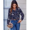 Zeagoo Button Down Shirts for Women Dressy Floral Printed Long Sleeve Blouse Business Casual Work Tops(Navy White Floral)