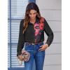 Zeagoo Button Down Shirts for Women Dressy Floral Printed Long Sleeve Blouse Business Casual Work Tops(Pattern Black)