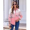 Zeagoo Button Down Shirts for Women Dressy Floral Printed Long Sleeve Blouse Business Casual Work Tops(Pink Flower)