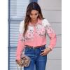 Zeagoo Button Down Shirts for Women Dressy Floral Printed Long Sleeve Blouse Business Casual Work Tops(Pink Flower)