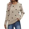 Zeagoo Fall Sweaters for Women 2026 Long Sleeve Crewneck Ribbed Knit Pullover Sweater Loose Fit Basic Jumper Tops(A Polka Dot-khaki)