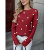 Zeagoo Fall Sweaters for Women 2026 Long Sleeve Crewneck Ribbed Knit Pullover Sweater Loose Fit Basic Jumper Tops(A Polka Dot-red)