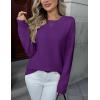 Zeagoo Fall Sweaters for Women 2026 Long Sleeve Crewneck Ribbed Knit Pullover Sweater Loose Fit Basic Jumper Tops(A Purple)