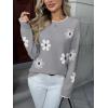 Zeagoo Fall Sweaters for Women 2026 Long Sleeve Crewneck Ribbed Knit Pullover Sweater Loose Fit Basic Jumper Tops(Aa Flower192)