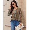 Zeagoo Long Sleeve Shirts for Women 2025 Casual Pleated V Neck Fall Tunic Tops Button Down Blouse Dressy Loose T-Shirts(01-ethnic Floral 01)
