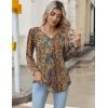 Zeagoo Long Sleeve Shirts for Women 2025 Casual Pleated V Neck Fall Tunic Tops Button Down Blouse Dressy Loose T-Shirts(01-ethnic Floral 01)