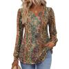 Zeagoo Long Sleeve Shirts for Women 2025 Casual Pleated V Neck Fall Tunic Tops Button Down Blouse Dressy Loose T-Shirts(01-ethnic Floral 01)