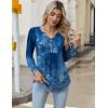 Zeagoo Long Sleeve Shirts for Women 2025 Casual Pleated V Neck Fall Tunic Tops Button Down Blouse Dressy Loose T-Shirts(02 Blue Ethnic Floral)