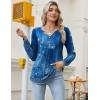 Zeagoo Long Sleeve Shirts for Women 2025 Casual Pleated V Neck Fall Tunic Tops Button Down Blouse Dressy Loose T-Shirts(02 Blue Ethnic Floral)