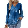 Zeagoo Long Sleeve Shirts for Women 2025 Casual Pleated V Neck Fall Tunic Tops Button Down Blouse Dressy Loose T-Shirts(02 Blue Ethnic Floral)