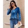 Zeagoo Long Sleeve Shirts for Women 2025 Casual Pleated V Neck Fall Tunic Tops Button Down Blouse Dressy Loose T-Shirts(02 Blue Ethnic Floral)