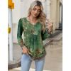 Zeagoo Long Sleeve Shirts for Women 2025 Casual Pleated V Neck Fall Tunic Tops Button Down Blouse Dressy Loose T-Shirts(02-green Ethnic Print)