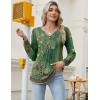 Zeagoo Long Sleeve Shirts for Women 2025 Casual Pleated V Neck Fall Tunic Tops Button Down Blouse Dressy Loose T-Shirts(02-green Ethnic Print)
