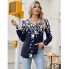 Zeagoo Long Sleeve Shirts for Women 2025 Casual Pleated V Neck Fall Tunic Tops Button Down Blouse Dressy Loose T-Shirts(02-navy Flower)