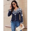 Zeagoo Long Sleeve Shirts for Women 2025 Casual Pleated V Neck Fall Tunic Tops Button Down Blouse Dressy Loose T-Shirts(02-navy Flower)