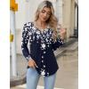 Zeagoo Long Sleeve Shirts for Women 2025 Casual Pleated V Neck Fall Tunic Tops Button Down Blouse Dressy Loose T-Shirts(02-navy Flower)