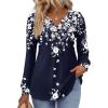 Zeagoo Long Sleeve Shirts for Women 2025 Casual Pleated V Neck Fall Tunic Tops Button Down Blouse Dressy Loose T-Shirts(02-navy Flower)