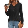 Zeagoo Long Sleeve Shirts for Women 2025 Casual Pleated V Neck Fall Tunic Tops Button Down Blouse Dressy Loose T-Shirts(Black)