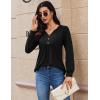 Zeagoo Long Sleeve Shirts for Women 2025 Casual Pleated V Neck Fall Tunic Tops Button Down Blouse Dressy Loose T-Shirts(Black)