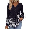 Zeagoo Long Sleeve Shirts for Women 2025 Casual Pleated V Neck Fall Tunic Tops Button Down Blouse Dressy Loose T-Shirts(Black Floral)