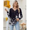 Zeagoo Long Sleeve Shirts for Women 2025 Casual Pleated V Neck Fall Tunic Tops Button Down Blouse Dressy Loose T-Shirts(Black Floral)