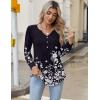 Zeagoo Long Sleeve Shirts for Women 2025 Casual Pleated V Neck Fall Tunic Tops Button Down Blouse Dressy Loose T-Shirts(Black Floral)