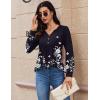 Zeagoo Long Sleeve Shirts for Women 2025 Casual Pleated V Neck Fall Tunic Tops Button Down Blouse Dressy Loose T-Shirts(Black Floral)