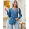 Zeagoo Long Sleeve Shirts for Women 2025 Casual Pleated V Neck Fall Tunic Tops Button Down Blouse Dressy Loose T-Shirts(Blue)