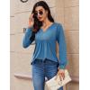 Zeagoo Long Sleeve Shirts for Women 2025 Casual Pleated V Neck Fall Tunic Tops Button Down Blouse Dressy Loose T-Shirts(Blue)