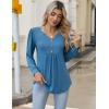 Zeagoo Long Sleeve Shirts for Women 2025 Casual Pleated V Neck Fall Tunic Tops Button Down Blouse Dressy Loose T-Shirts(Blue)