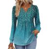 Zeagoo Long Sleeve Shirts for Women 2025 Casual Pleated V Neck Fall Tunic Tops Button Down Blouse Dressy Loose T-Shirts(Blue Floral)
