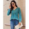 Zeagoo Long Sleeve Shirts for Women 2025 Casual Pleated V Neck Fall Tunic Tops Button Down Blouse Dressy Loose T-Shirts(Blue Floral)