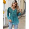 Zeagoo Long Sleeve Shirts for Women 2025 Casual Pleated V Neck Fall Tunic Tops Button Down Blouse Dressy Loose T-Shirts(Blue Floral)