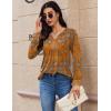 Zeagoo Long Sleeve Shirts for Women 2025 Casual Pleated V Neck Fall Tunic Tops Button Down Blouse Dressy Loose T-Shirts(Caramel Brown Ethnic)