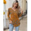 Zeagoo Long Sleeve Shirts for Women 2025 Casual Pleated V Neck Fall Tunic Tops Button Down Blouse Dressy Loose T-Shirts(Caramel Brown Ethnic)