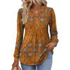 Zeagoo Long Sleeve Shirts for Women 2025 Casual Pleated V Neck Fall Tunic Tops Button Down Blouse Dressy Loose T-Shirts(Caramel Brown Ethnic)